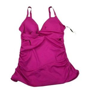 NWT Calvin Klein Womens‎ Pink Tankini Top Ruched Slimming Spaghetti Strap Small